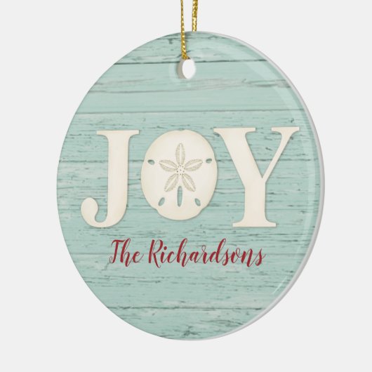 ビーチパーソナライズされたサンドドルクリスマスジョイ セラミックオーナメント (左)