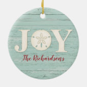 ビーチパーソナライズされたサンドドルクリスマスジョイ セラミックオーナメント (裏面)