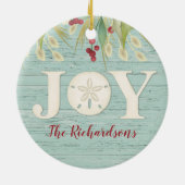 ビーチパーソナライズされたサンドドルクリスマスジョイ セラミックオーナメント (裏面)
