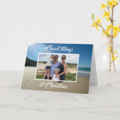 ビーチパーソナライズされたシーサンドホリデーズグリーティングカード カード (黄色い花)