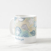 ビーチパーソナライズされたシーシェル コーヒーマグカップ (正面左)