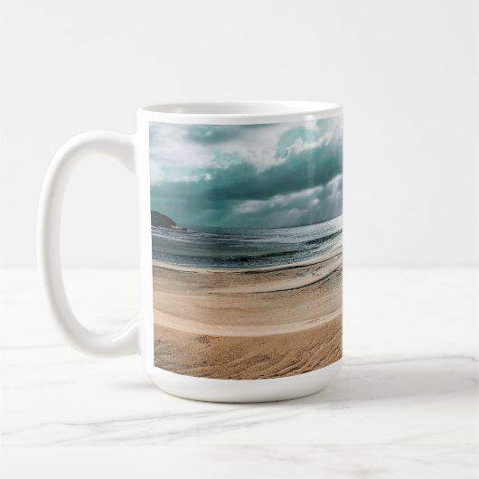 ビーチパーソナライズされたシーン時計 コーヒーマグカップ (左)