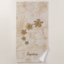 ビーチパーソナライズされたタオルネーム海タートルハワイ