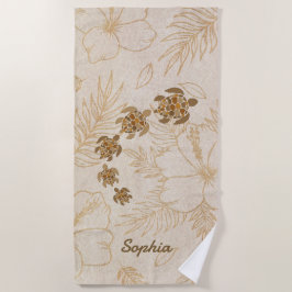 ビーチパーソナライズされたタオルネーム海タートルハワイ ビーチタオル