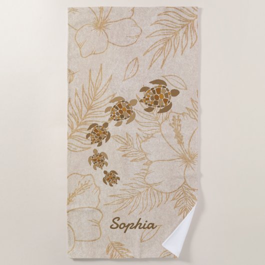 ビーチパーソナライズされたタオルネーム海タートルハワイ ビーチタオル (正面)