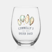 ビーチパーソナライズされたハウスオイスターシャック ステムなしワイングラス (正面)
