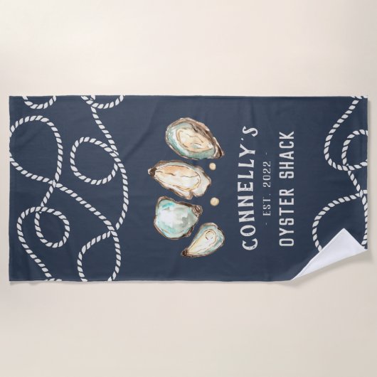 ビーチパーソナライズされたハウスオイスターシャック ビーチタオル (正面)