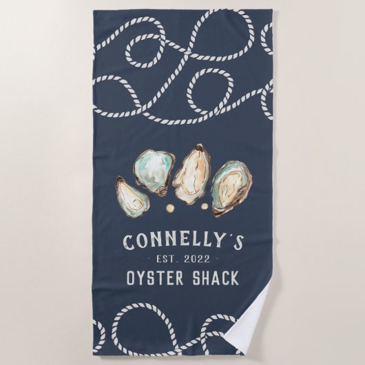 ビーチパーソナライズされたハウスオイスターシャック ビーチタオル (正面)