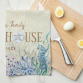 ビーチパーソナライズされたハウスコースタルコーラルリーフ キッチンタオル (四つ折り)