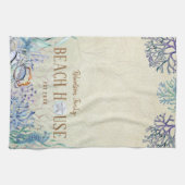 ビーチパーソナライズされたハウスコースタルコーラルリーフ キッチンタオル (横)