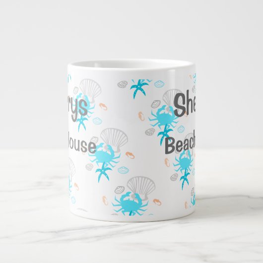 ビーチパーソナライズされたハウスコーヒーマグ ジャンボコーヒーマグカップ (正面)