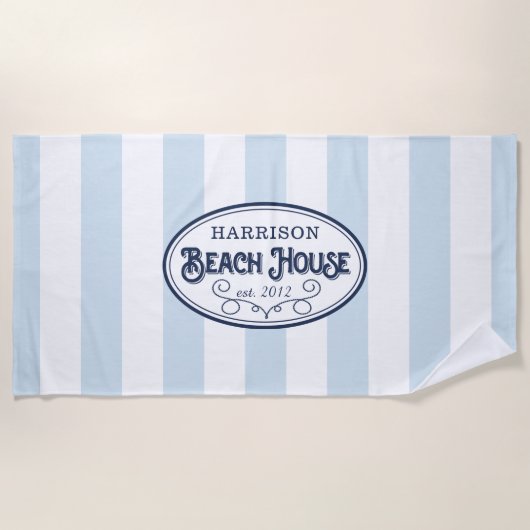 ビーチパーソナライズされたハウスストライプ ビーチタオル (正面)