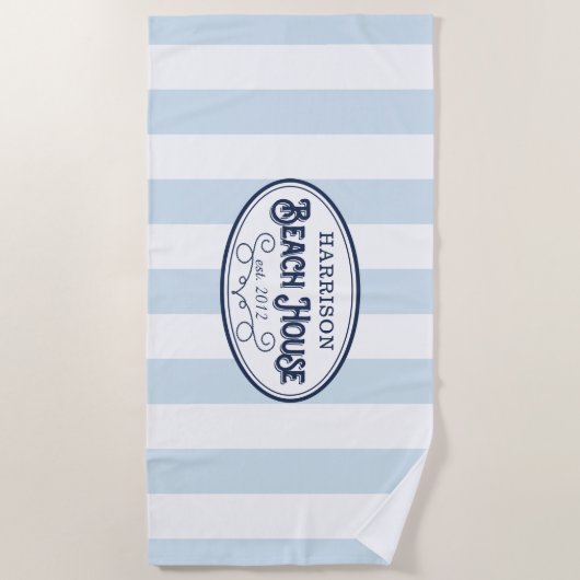 ビーチパーソナライズされたハウスストライプ ビーチタオル (正面)