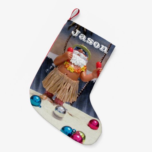 ビーチパーソナライズされたパーティーサンタクリスマスストッキング スモールクリスマスストッキング (正面 (吊り時))