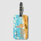 ビーチパーソナライズされたブルー ラゲッジタグ (正面縦)