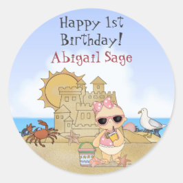 ビーチパーソナライズされたベビー1st誕生日ステッカー ラウンドシール