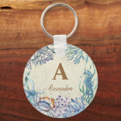 ビーチパーソナライズされたモノグラムコーラルリーフ キーホルダー (正面)