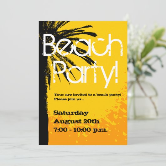 ビーチパーティの招待状とパームサンセット 招待状 (スタンド正面)