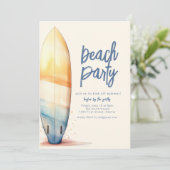 ビーチパーティの招待状テンプレートとサーフボード 招待状 (スタンド正面)