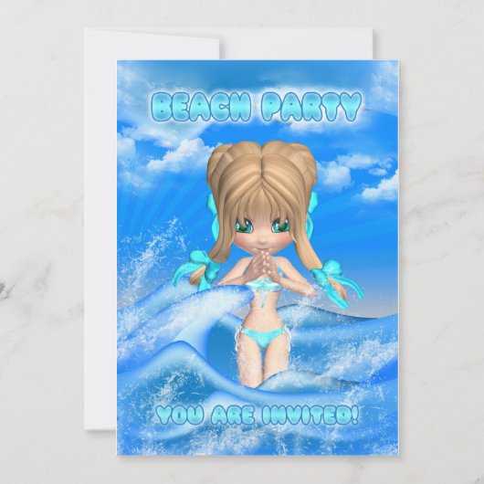 ビーチパーティの招待状-おもしろいビーチパーティーinvi 招待状 (正面)