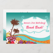 ビーチパーティの招待状 招待状 (正面/裏面)