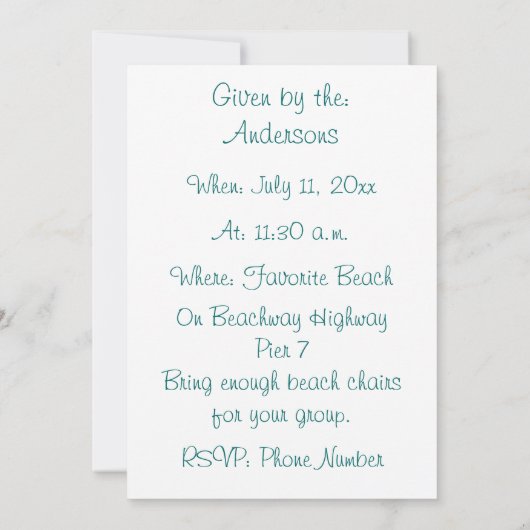 ビーチパーティの招待状、砂海、サングラス 招待状 (裏面)