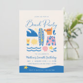 ビーチパーティの招待状 | Sun and Surfパーティー招待状 招待状 (スタンド正面)