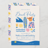 ビーチパーティの招待状 | Sun and Surfパーティー招待状 招待状 (正面/裏面)