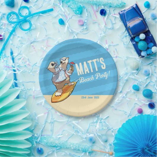 ビーチパーティーあなたの名前を追加クールサーフィンPolar Bear ペーパープレート (パーティー)