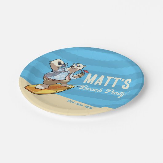 ビーチパーティーあなたの名前を追加クールサーフィンPolar Bear ペーパープレート (アングル)
