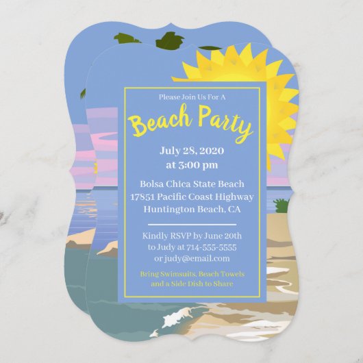 ビーチパーティーおもしろい 招待状 (正面/裏面)