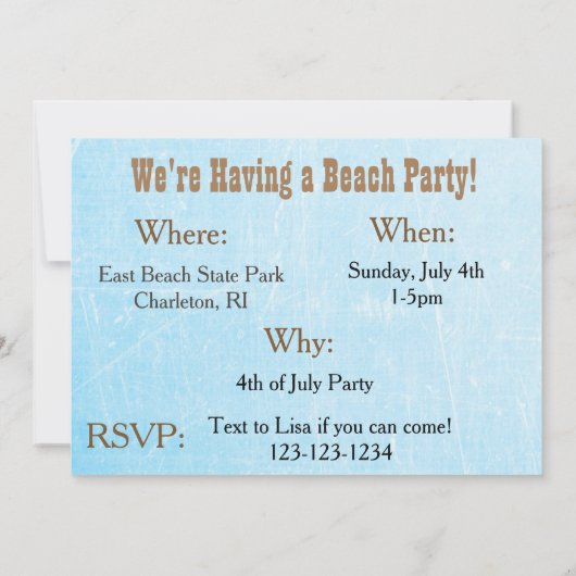 ビーチパーティーの招待状は個別にカスタマイズできます 招待状 (裏面)