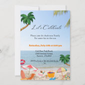 ビーチパーティーの招待状,夏の家族ビーチパーティー 招待状 (正面)