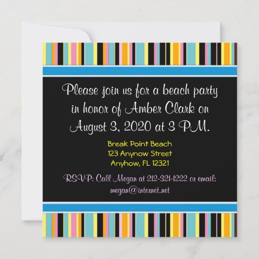 ビーチパーティーの招待状 招待状 (裏面)
