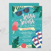 ビーチパーティーの招待状 招待状 (正面/裏面)