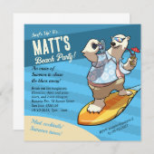 ビーチパーティーの追加詳細サーフィンポーラーベア 招待状 (正面/裏面)