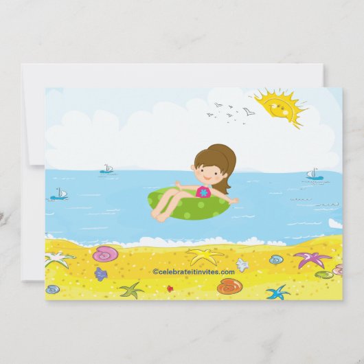 ビーチパーティーガール水泳誕生日招待状 招待状 (裏面)