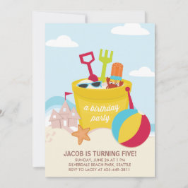 ビーチパーティーキッズ誕生パーティーの招待 招待状
