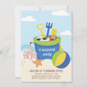 ビーチパーティーキッズ誕生パーティーの招待_Blue 招待状 (正面)