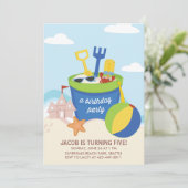 ビーチパーティーキッズ誕生パーティーの招待_Blue 招待状 (スタンド正面)