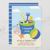 ビーチパーティーキッズ誕生パーティーの招待_Blue 招待状 (正面/裏面)