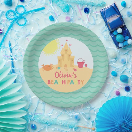 ビーチパーティーサマーサンドキャッスル誕生日 ペーパープレート (パーティー)