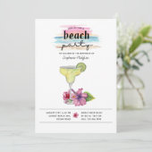 ビーチパーティーサンセットマーガリタアンドハイビスカス誕生日 招待状 (スタンド正面)