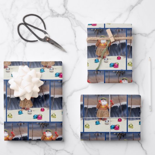 ビーチパーティーサンタクロース – クリスマスラッピング紙 ラッピングペーパーシート (正面)