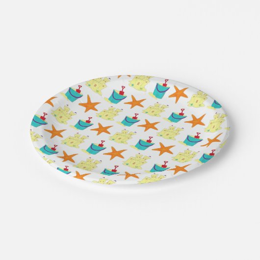 ビーチパーティーサンドキャッスルヒトデ砂バケツ ペーパープレート (アングル)