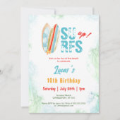 ビーチパーティーサーフサマートロピカル誕生日ボーイ 招待状 (正面)