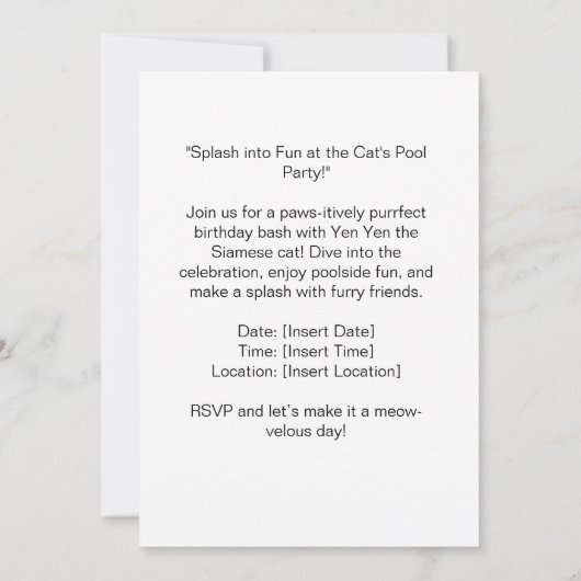 ビーチパーティーシャミーネコビーチ熱帯夏 招待状 (裏面)