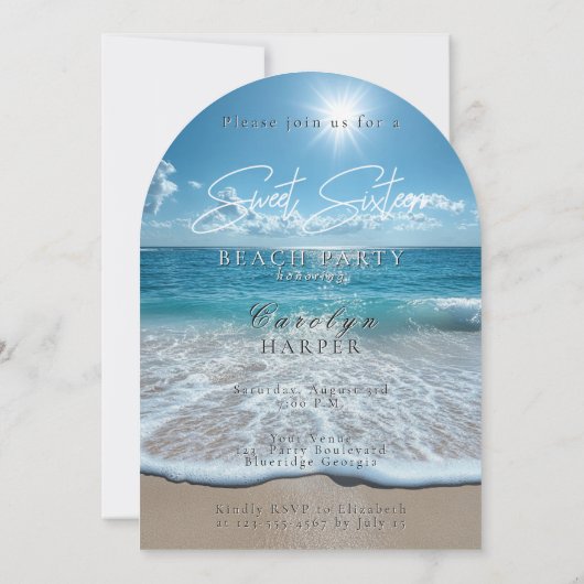 ビーチパーティースウィート16サンド海シーシェル 招待状 (裏面)