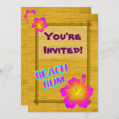 ビーチパーティーハイビスカスフラワーカスタム招待状 招待状 (正面/裏面)