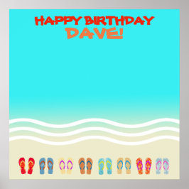 ビーチパーティーハッピーバースデーサイン ポスター
